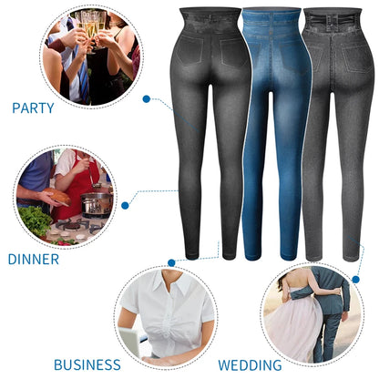 Women's High-Waist Denim Print Stretchy Jeggings