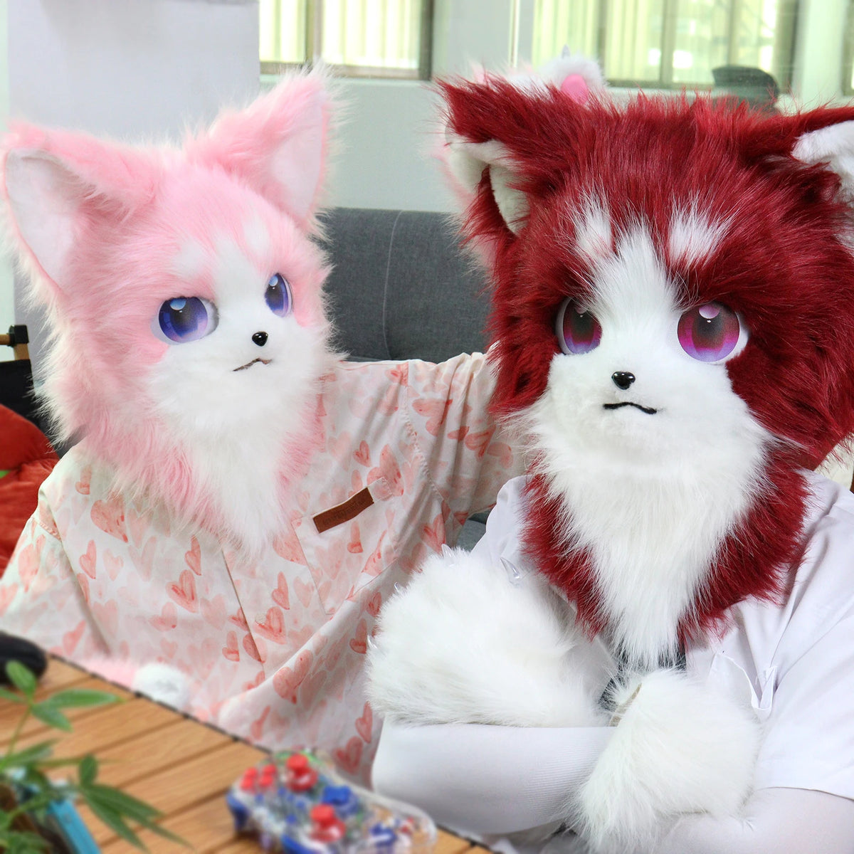 Animal Furry Fursuit Head Mask - Plush Cat & Fox Cosplay Prop