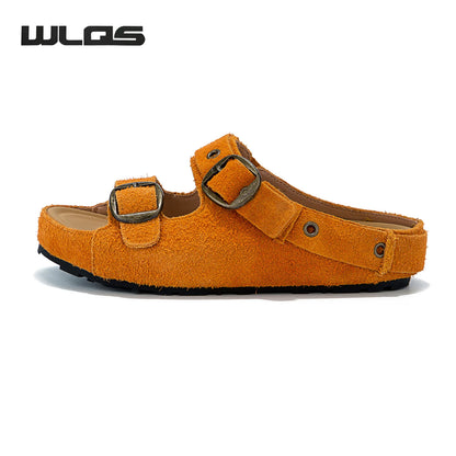Women’s Suede Leather Buckle Strap Clogs & Slide Sandals