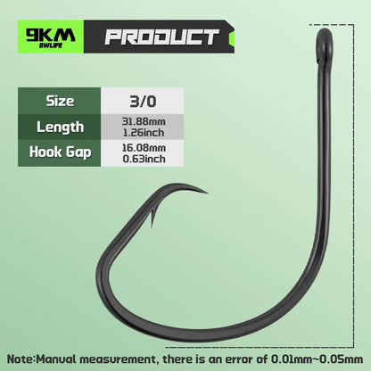 9KM Inline Circle Fishing Hooks - High Carbon Steel Wide Gap Bait Hooks for Catfish & Striped Bass