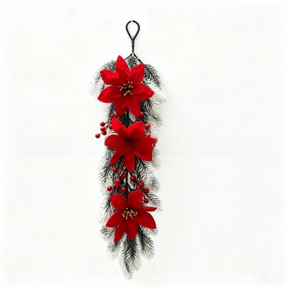 Wall-Mounted Christmas Hanging Vine with Red Berries & Poinsettia