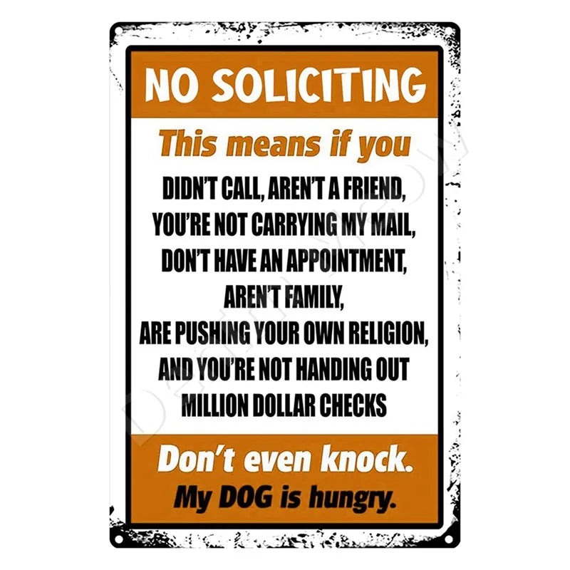 Funny No Soliciting Vintage Metal Tin Sign