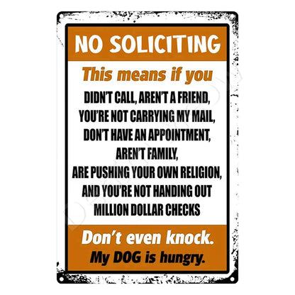 Funny No Soliciting Vintage Metal Tin Sign