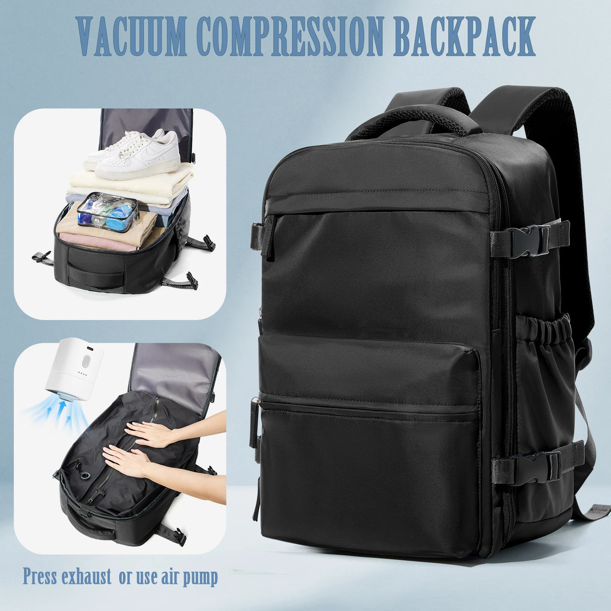 Vacuum Compression Expandable Travel Backpack & Laptop Bag