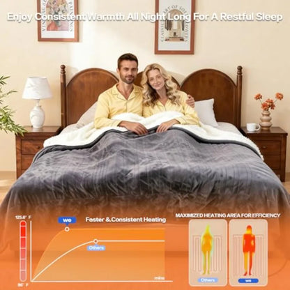 Queen Size 84''x90'' Soft Flannel and Sherpa Electric Blanket with 10 Heating Levels