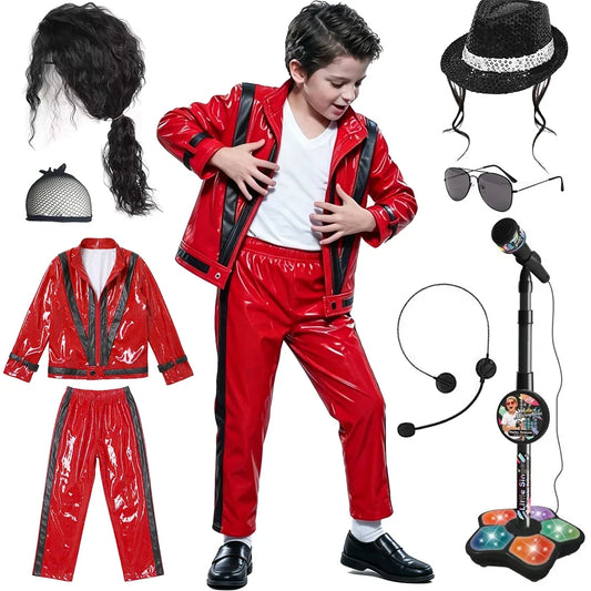 Boys' Michael Jackson Red Leather Jacket & Pants Set 