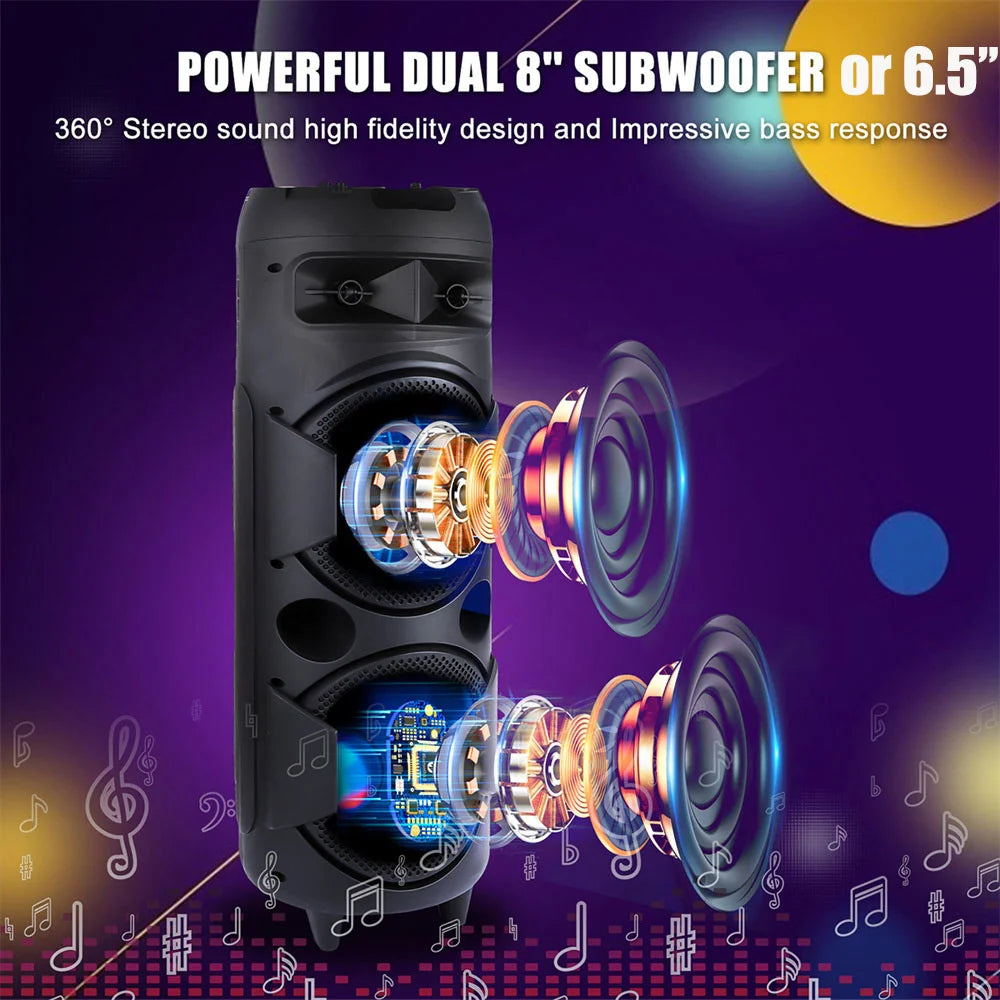 6000W Heavy Bass Bluetooth Party Speaker – Portable Outdoor Karaoke Sound System with RGB Lights & Microphone