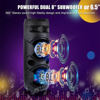 6000W Heavy Bass Bluetooth Party Speaker – Portable Outdoor Karaoke Sound System with RGB Lights & Microphone