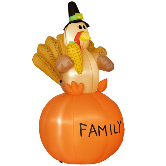 HOMCOM 4.9ft Inflatable Thanksgiving Decoration Turkey - Blow Up Outdoor LED Yard Display