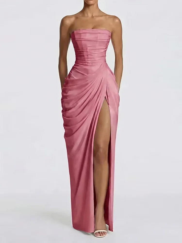 Women's Elegant Strapless Pleated Evening Gown