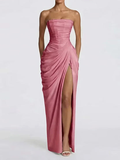 Women's Elegant Strapless Pleated Evening Gown