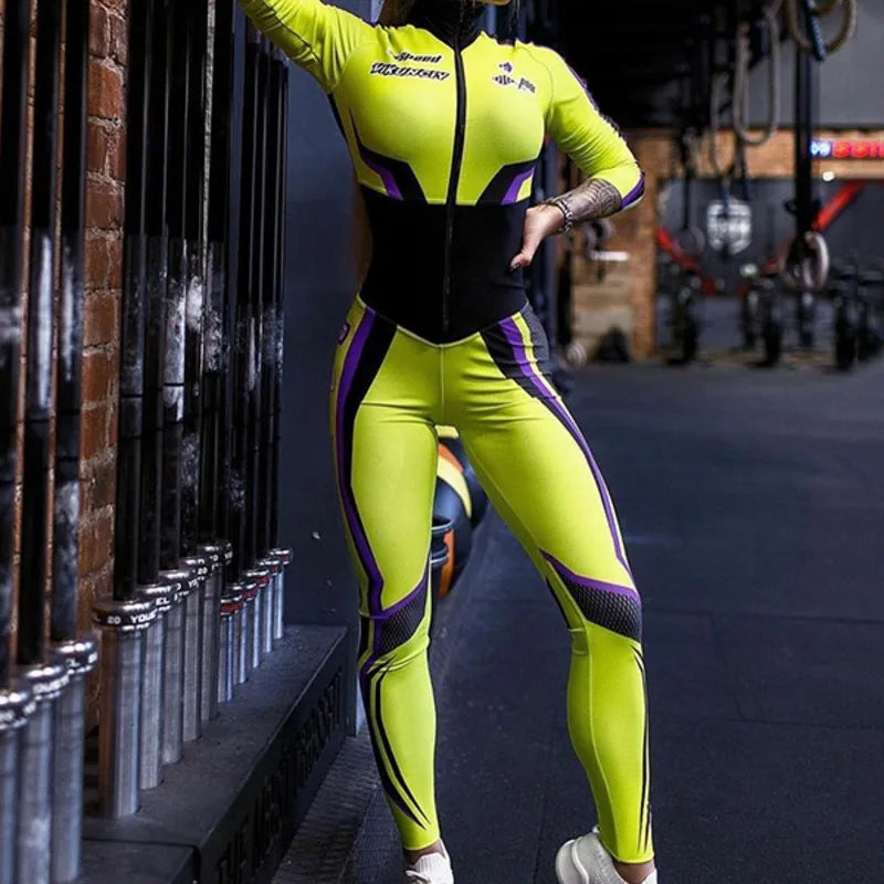 One-piece Printed High-Neck Zippered Sport Jumpsuit