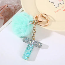 Letter Key Pendant With Green Fluffy Pompom