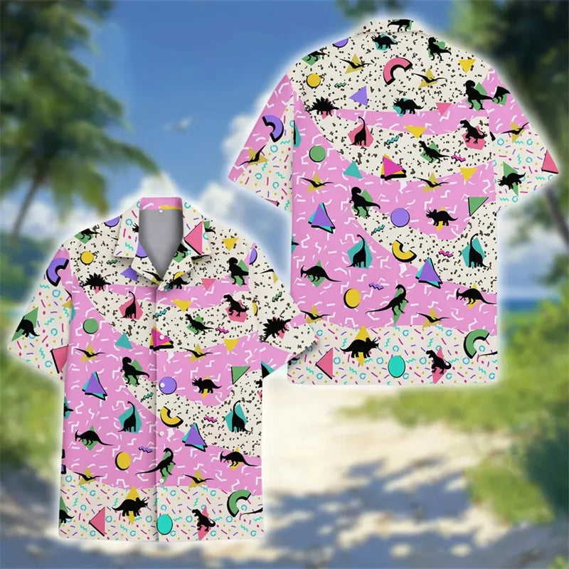 Men's Retro 80s/90s Geometric Print Short Sleeve Button-Down Shirt