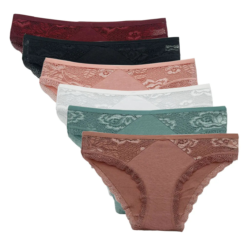 5-Pack Women's Low Rise Cotton Briefs with Lace Trim