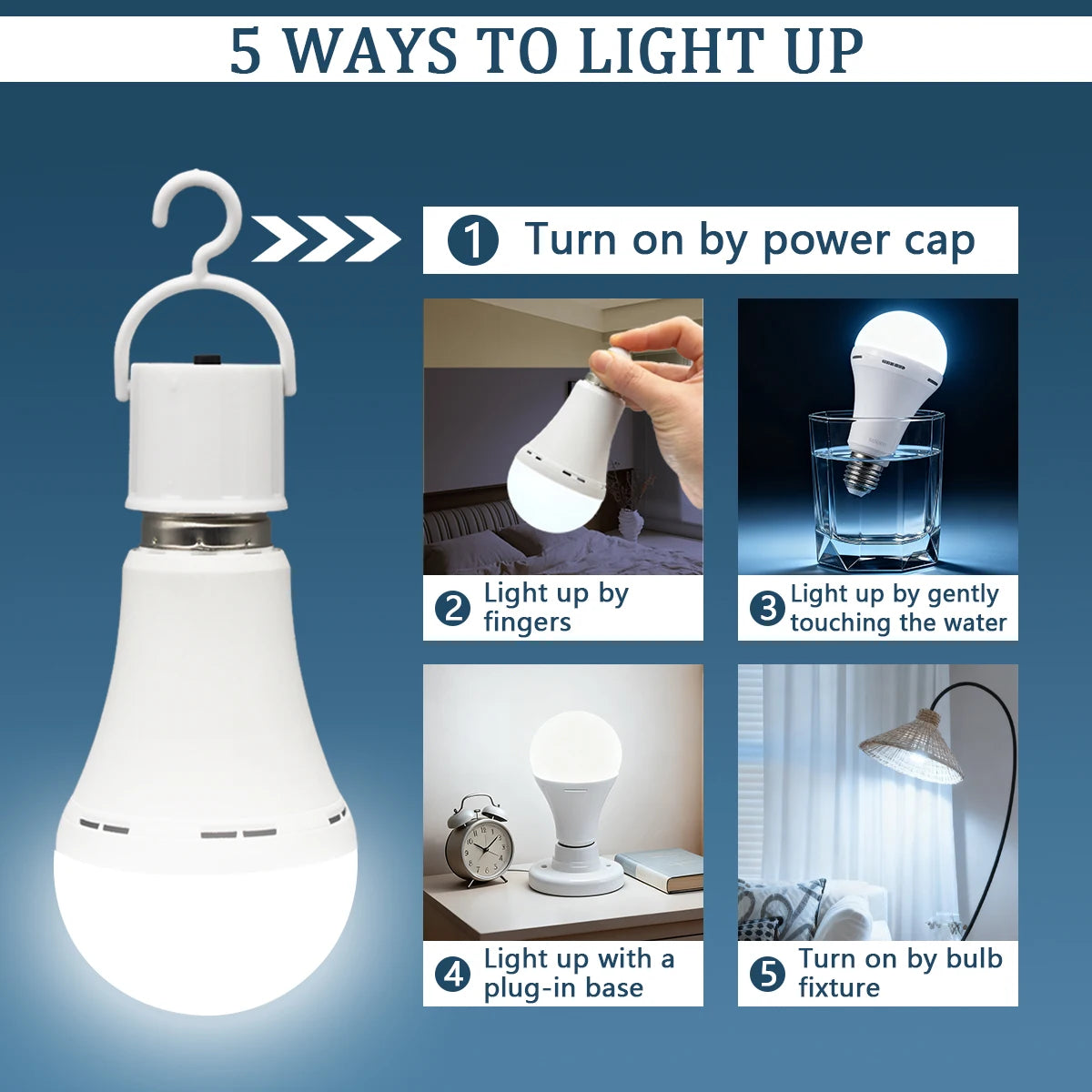 9W Rechargeable Emergency LED Light Bulb with 1500mAh Backup Battery