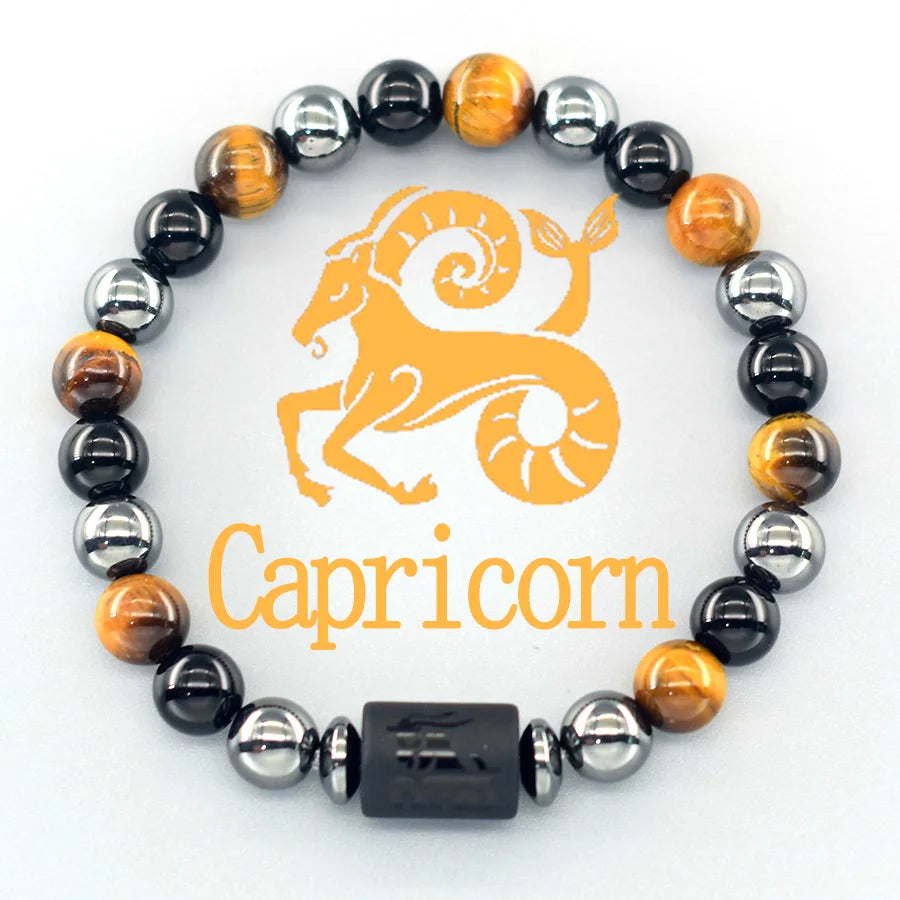 Natural Tiger Eye 12 Zodiac Bead Bracelet
