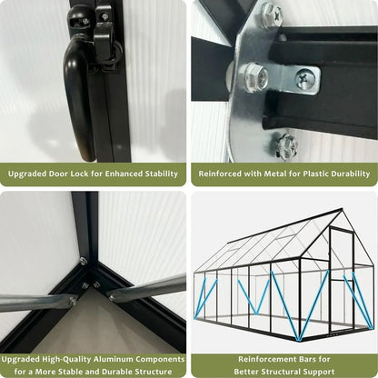 6 x 8FT Polycarbonate Greenhouse with Roof Air Vent