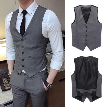 Men's Single-Breasted Slim Fit Formal Business Suit Vest