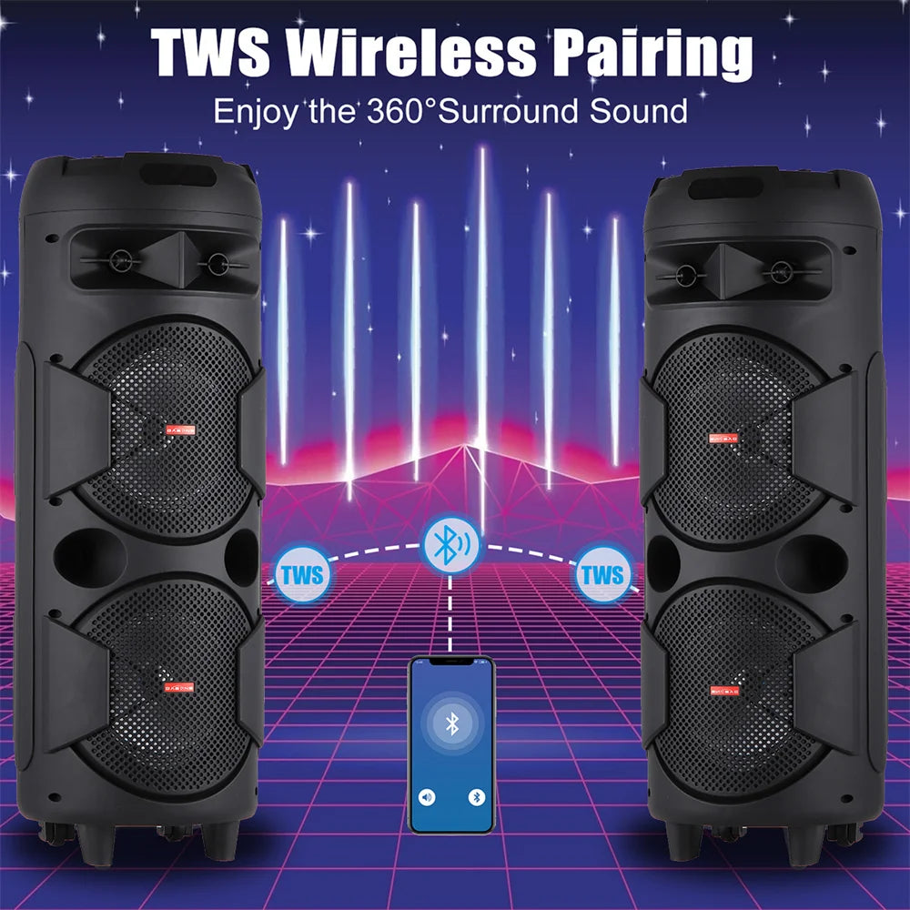 6000W Heavy Bass Bluetooth Party Speaker – Portable Outdoor Karaoke Sound System with RGB Lights & Microphone
