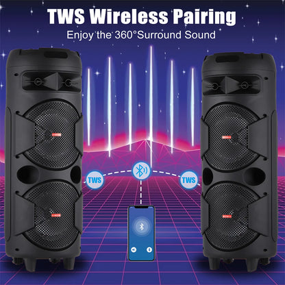 6000W Heavy Bass Bluetooth Party Speaker – Portable Outdoor Karaoke Sound System with RGB Lights & Microphone