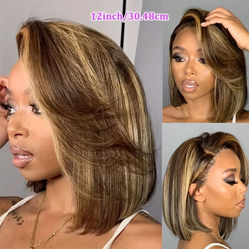 Blonde Highlight Straight Short Bob Wig