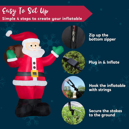 6 FT Christmas Inflatable Santa with Gift Bag - Outdoor LED Lawn Decoration