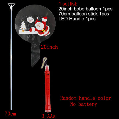 Christmas LED Light Up Bobo Balloons, 20 Inch Bubble Balloons with 3 Levels Flashing Handle