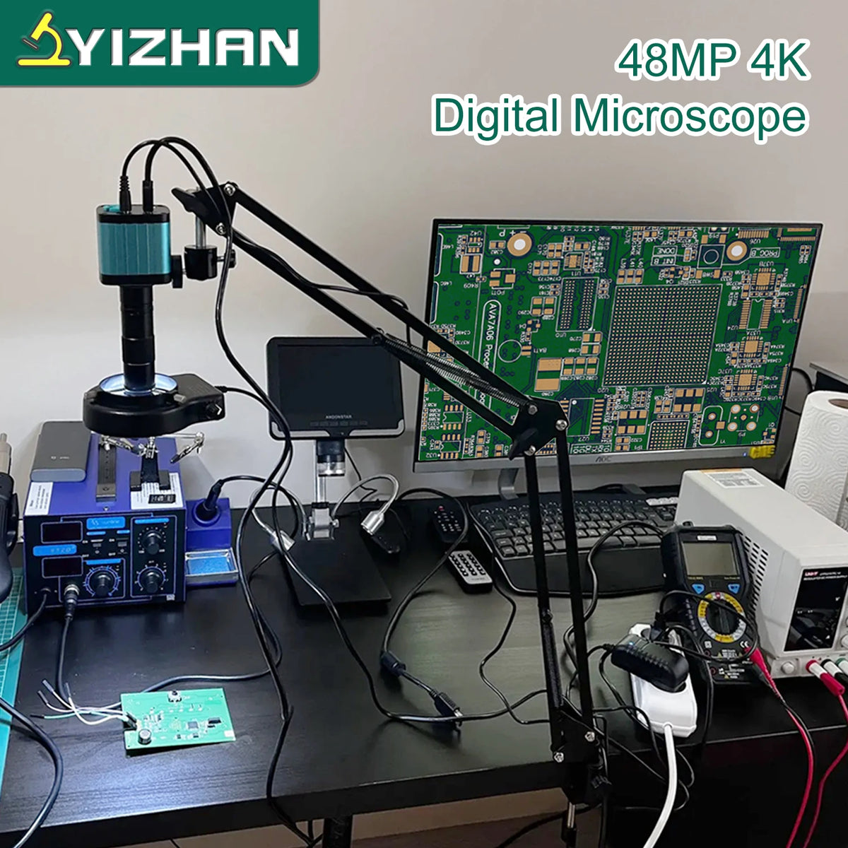 YIZHAN 48MP 4K Electronics Soldering Microscope with 1-150X Lens & HDMI/USB Camera