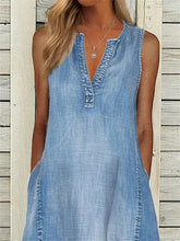 Double Pocket Thin Denim Sleeveless Dress