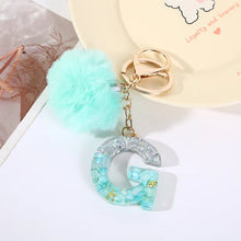 Letter Key Pendant With Green Fluffy Pompom