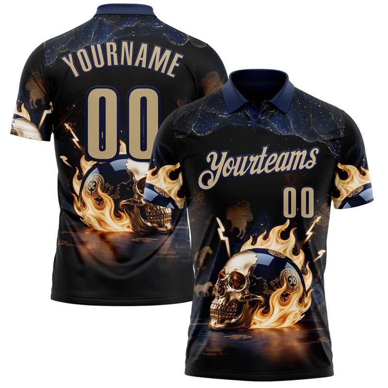 Men's Custom Skull Graphic Bowling Polo Shirt