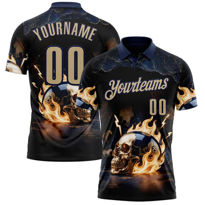 Men's Custom Skull Graphic Bowling Polo Shirt