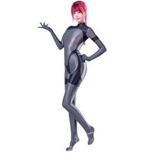 Glossy Smooth Elastic Long Sleeve Back Zipper Jumpsuit