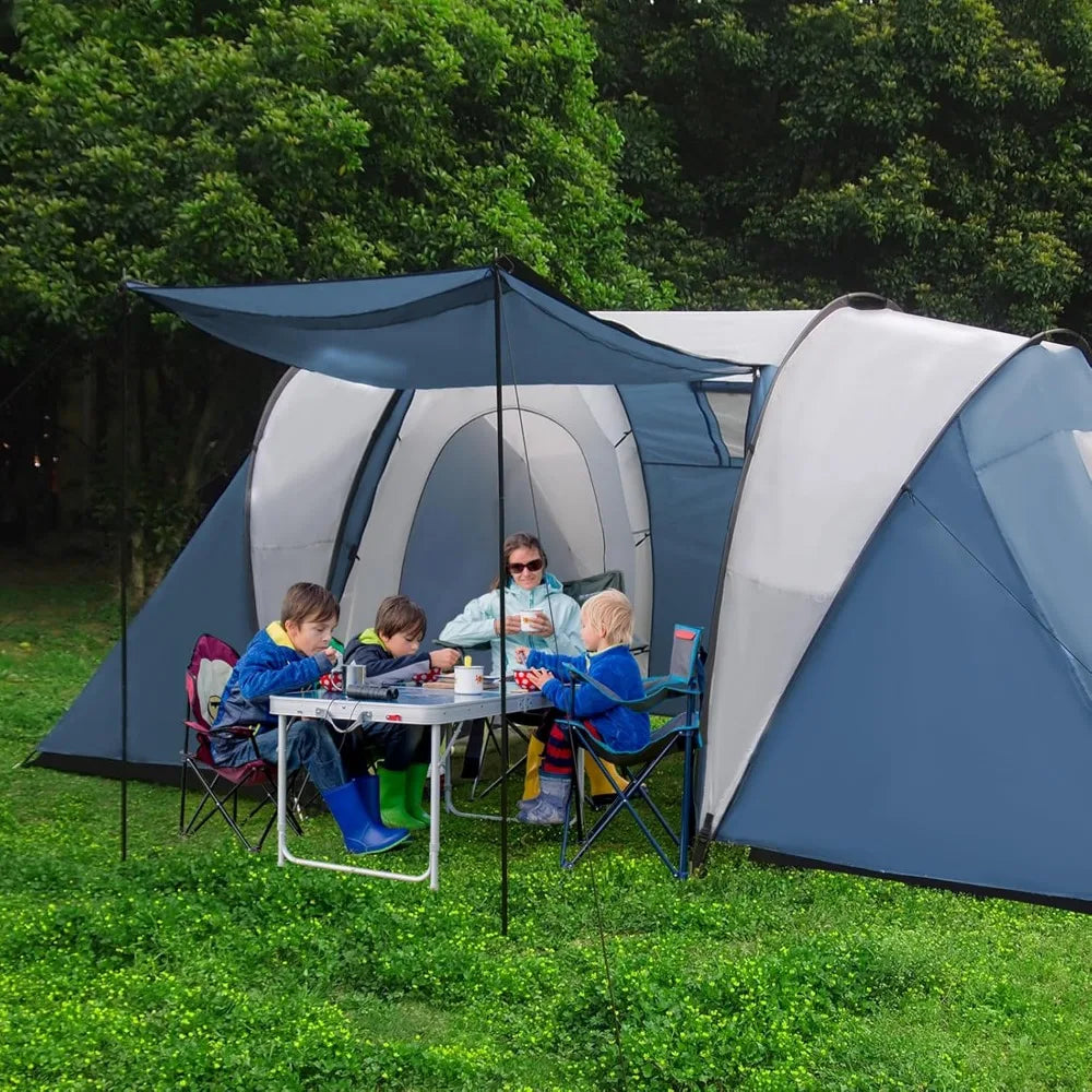 Family-Sized Weatherproof Camping Tent with Porch and Rainfly 2-Room Easy Setup
