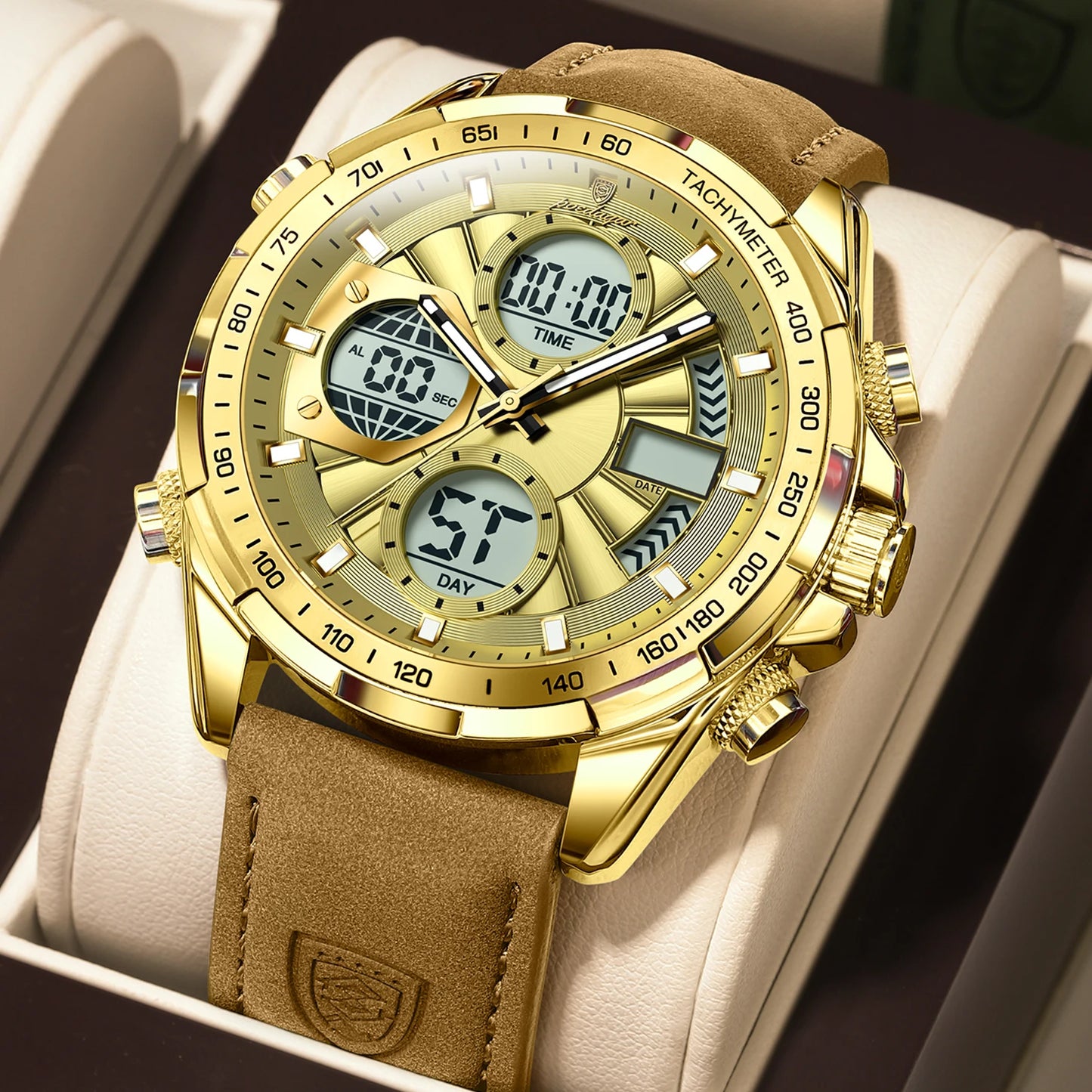 POEDAGAR LED Luminous Dual Time Display Digital Quartz Watch