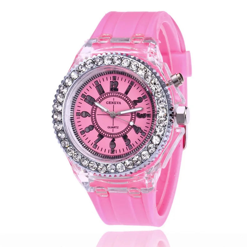 UTHAI Glow Back Rhinestone LED Trendy Wristwatches