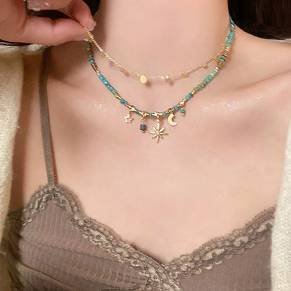 2Pcs Bohemian Style Stone Necklace