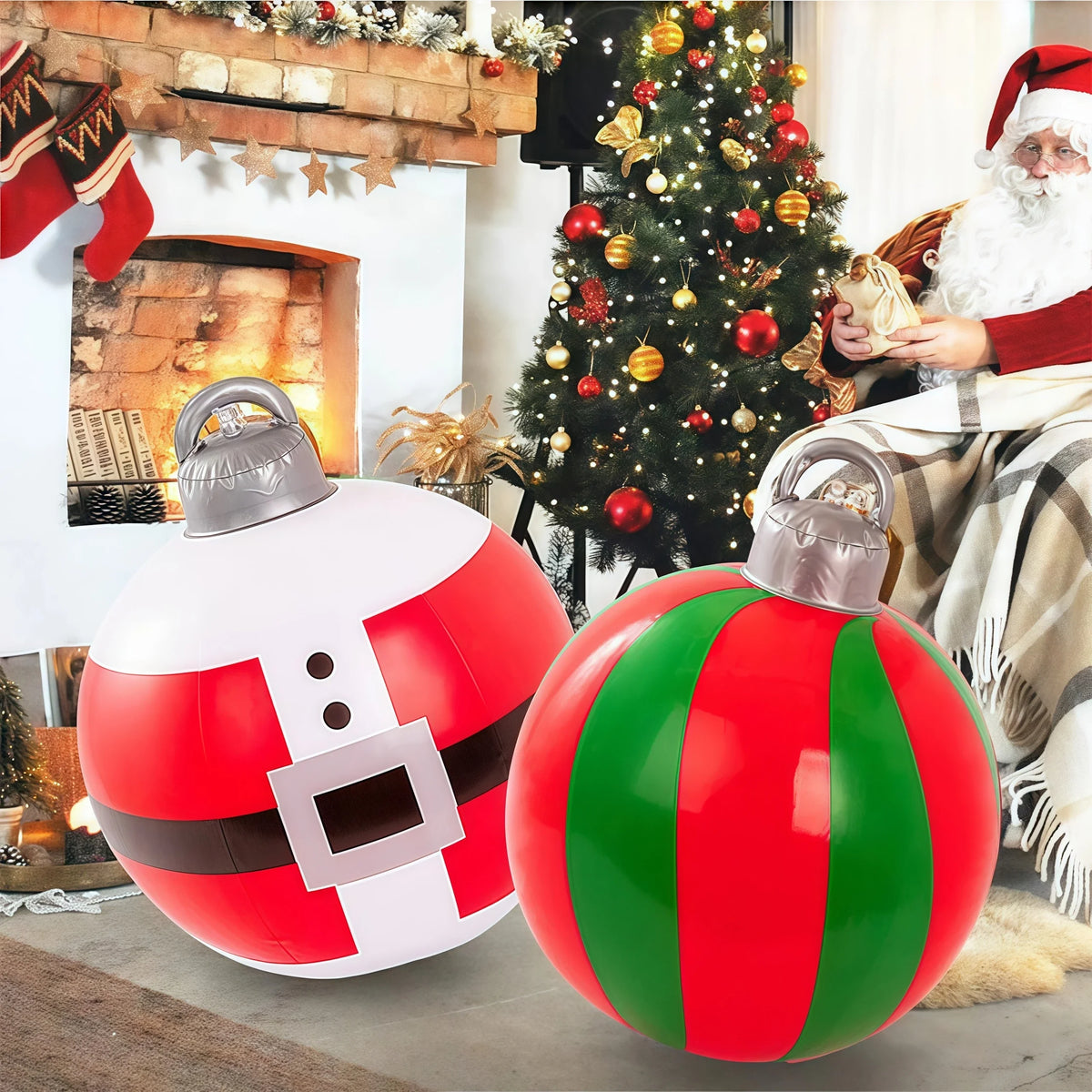 40cm Outdoor Inflatable Christmas Decorated Ball - PVC Giant Ornament for Xmas Tree & Home Yard