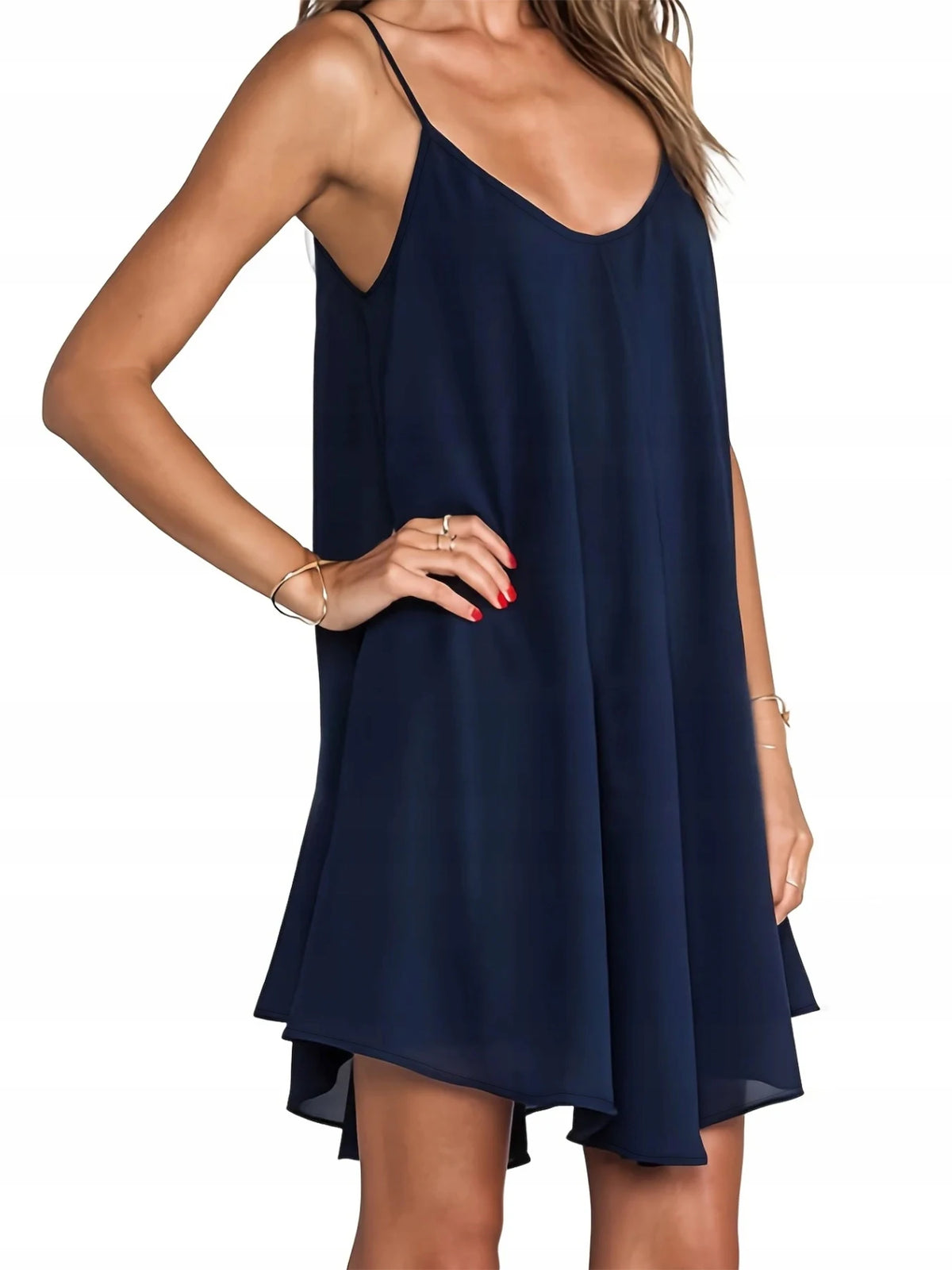 Women's Plus Size V-Neck Asymmetric Hem Spaghetti Strap Cami Dress