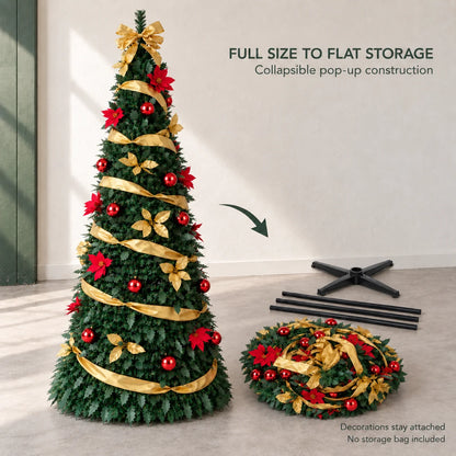 Pop-Up Pre-Decorated Foldable Christmas Tree – Space-Saving Artificial Holiday Xmas Tree with Ornaments & Lights