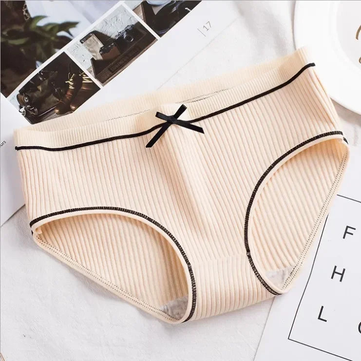 Women’s Ribbed Cotton Mid-Waist Bow Briefs