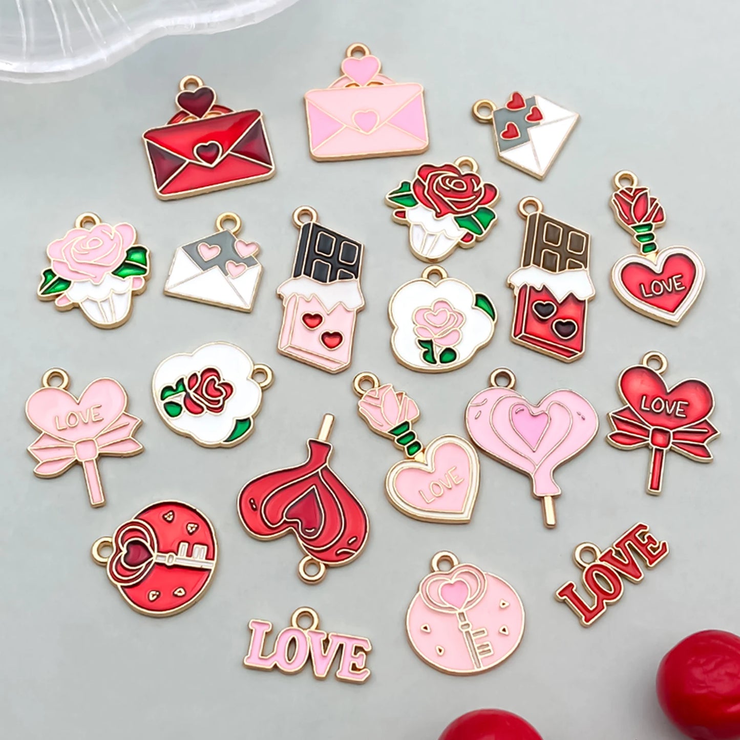 10-20 Piece Valentine's Day Mixed Alloy Flower Charms Set - DIY Jewelry Making Pendants