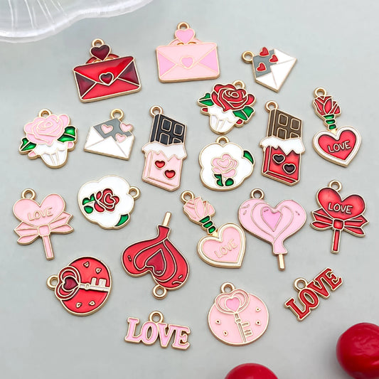 10-20 Piece Valentine's Day Mixed Alloy Flower Charms Set - DIY Jewelry Making Pendants