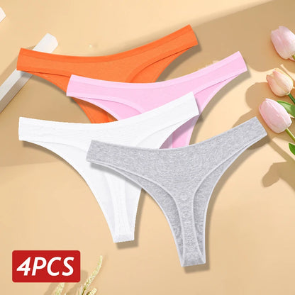 4PCS Cotton Seamless Low Rise Thongs