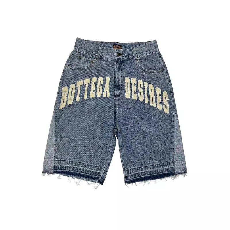 Retro Y2K Letter Embroidered Oversized Denim Jorts