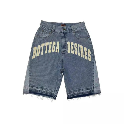 Retro Y2K Letter Embroidered Oversized Denim Jorts