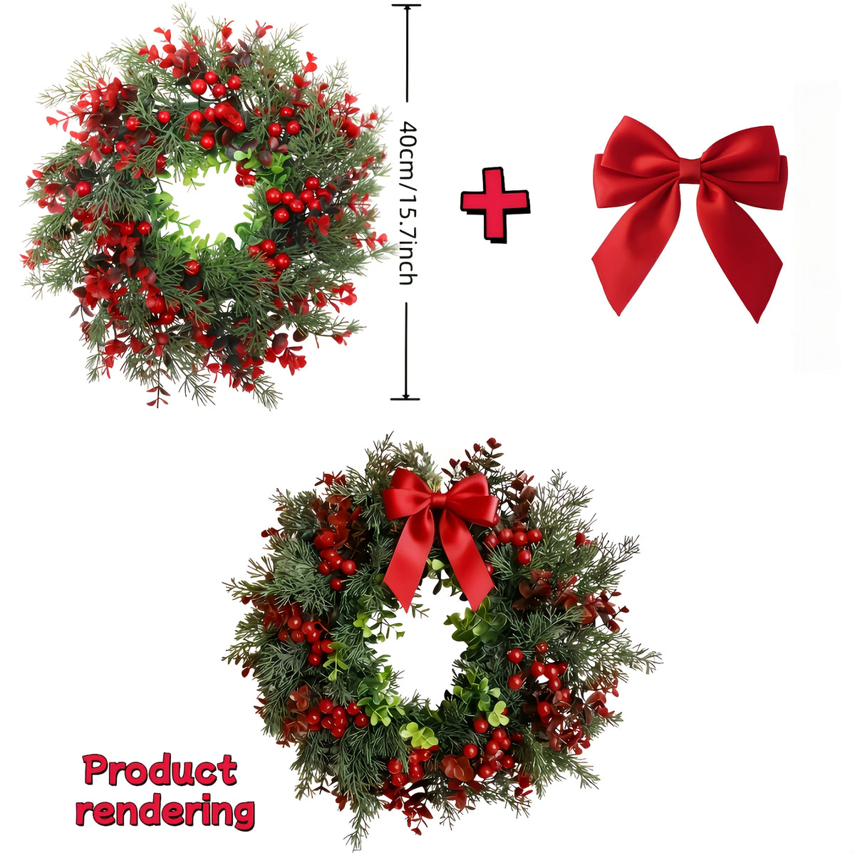 Artificial Red Berry Christmas Wreath with Bow