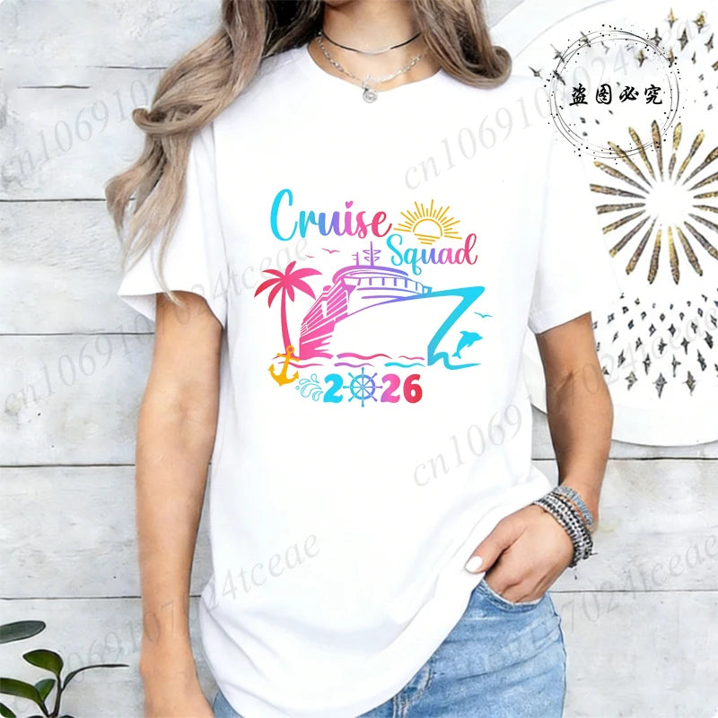 Women’s Cruise Squad 2026 Graphic T-Shirt – Casual Vacation Short Sleeve Tee