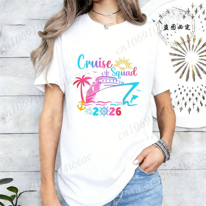 Women’s Cruise Squad 2026 Graphic T-Shirt – Casual Vacation Short Sleeve Tee